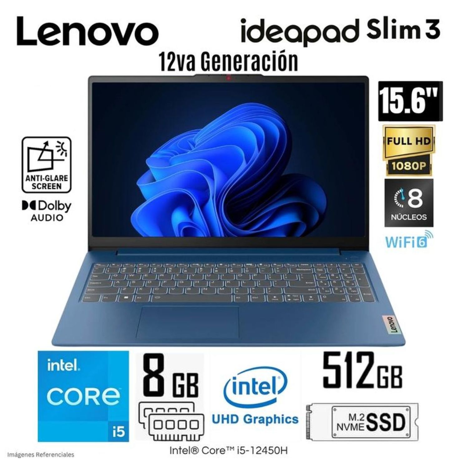 Laptop Lenovo Ideapad Slim 3 Intel Core i5 12450H 8GB RAM 512GB SSD WIN 11 HOME - 83ER001CLM