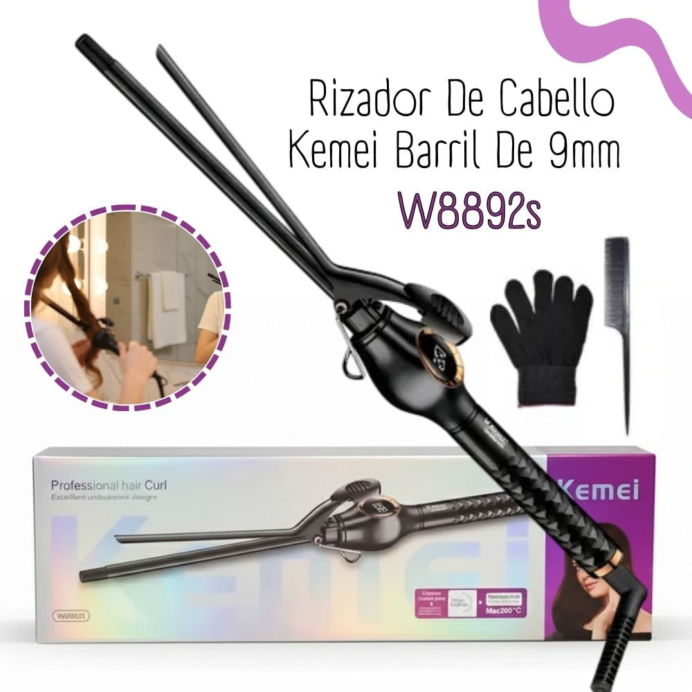 Rizador de Cabello Kemei de 9mm W8892S - NEGRO