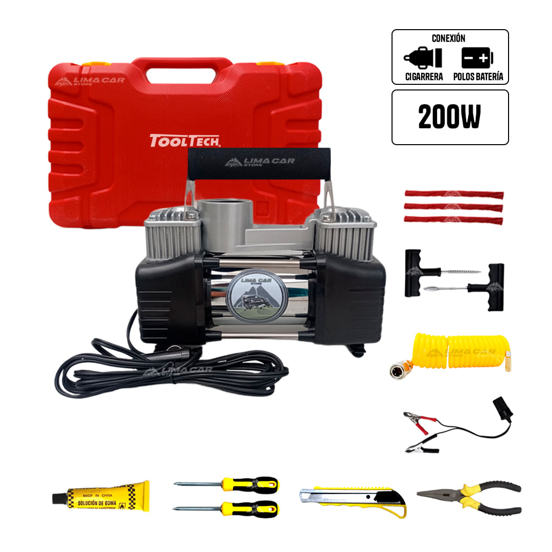 Compresor de Aire Portatil Doble Piston Inflador Llanta Asa Fija