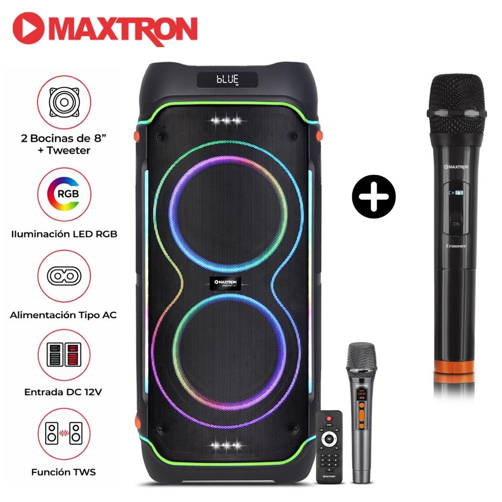 Promo Torre de Sonido Maxtron MX 834 Zingany USB BT TWS 02 Micrófonos