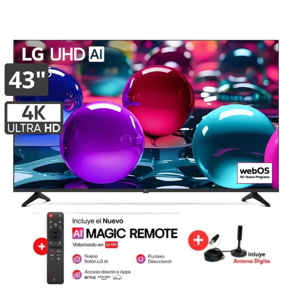 Televisor Smart UHD 43'' LG AI 4K 43UA7300PSB 2025 - Magic Remote - Antena Digital Televisor Smart UHD 43'' LG AI 4K 43UA7300PSB 2025 - Magic Remote - Antena Digital