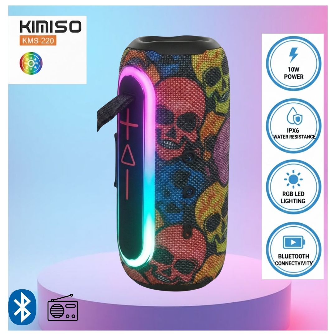 Parlante Bluetooth Portátil KIMISO KMS-220 con X-BASS y Luces LED - GRAFFITTI