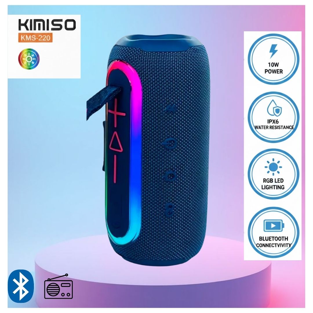 Parlante Bluetooth Portátil KIMISO KMS-220 con X-BASS y Luces LED