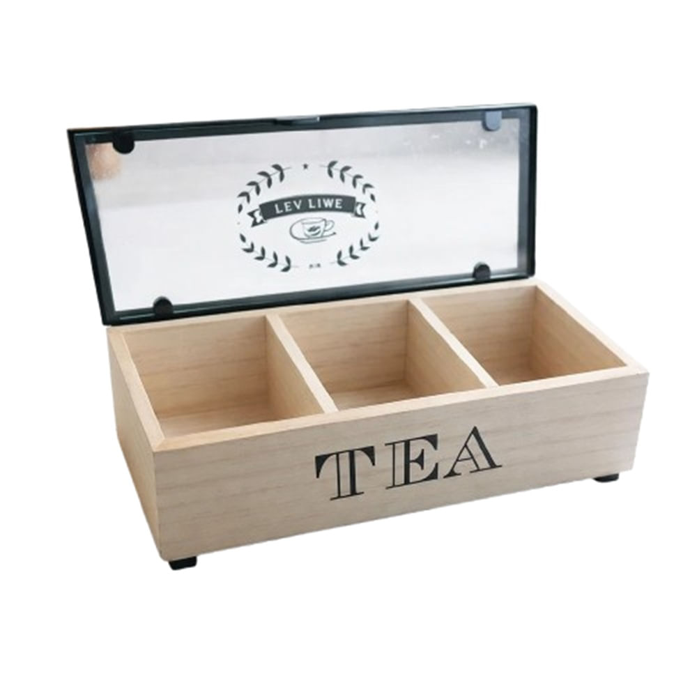 Porta Infusiones de Madera con Tapa de Vidrio - Organizador de Té