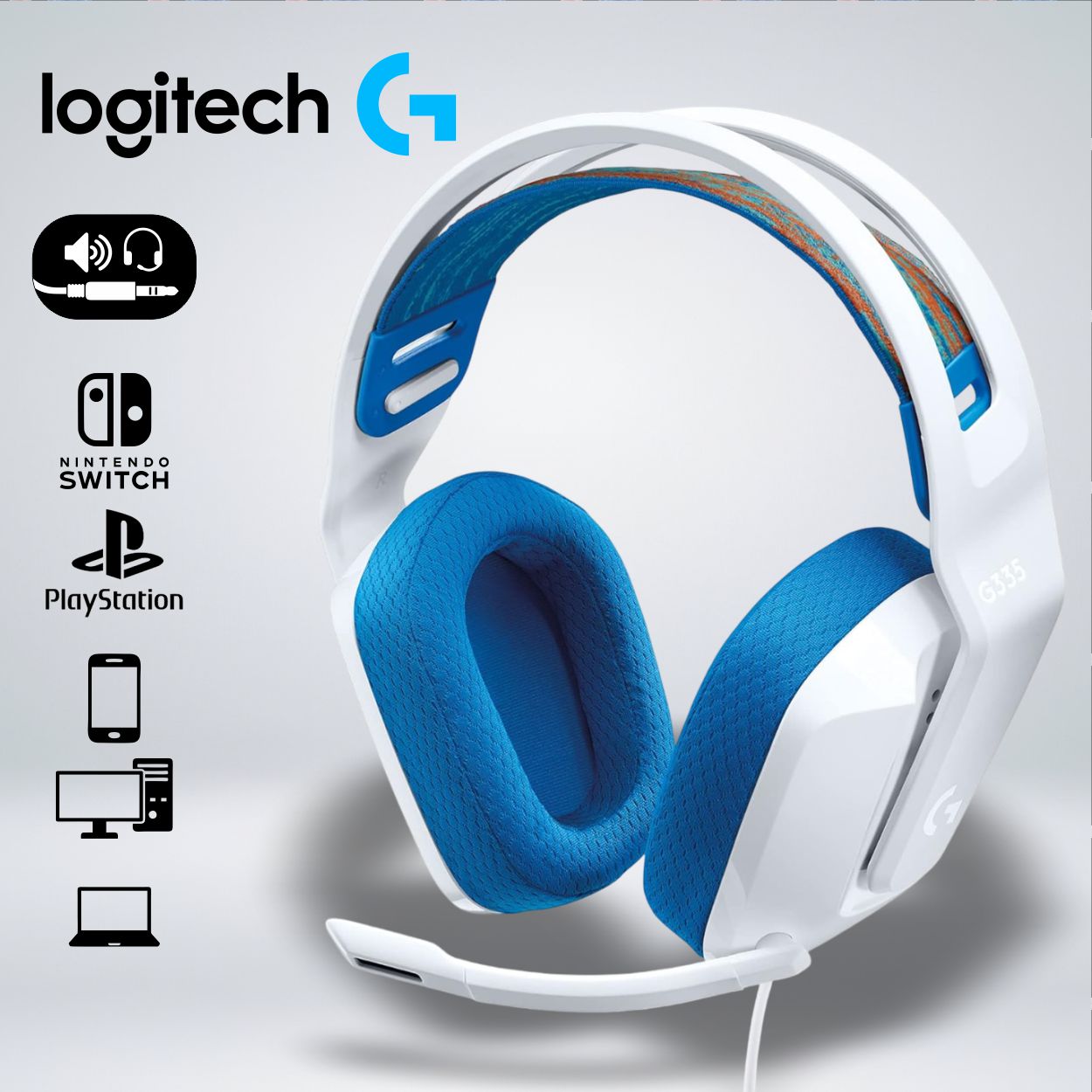 AUDIFONO GAMER G335 MAGNIFICO SONIDO BLANCO MULTIPLAFORMA PC PS NSWITCH XBOX SPHONE