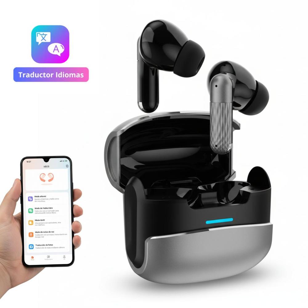 Audífonos Traductores Bluetooth K-505 Traducción en Tiempo Real con IA 156 Idiomas Cancelación Ruido