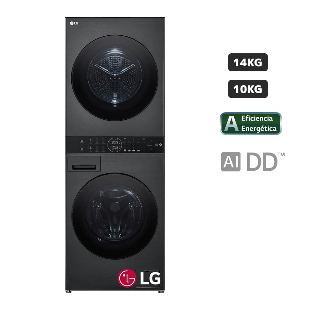 Torre de Lavado LG 14Kg/10Kg Carga Frontal WK14BS6R Negro Plateado