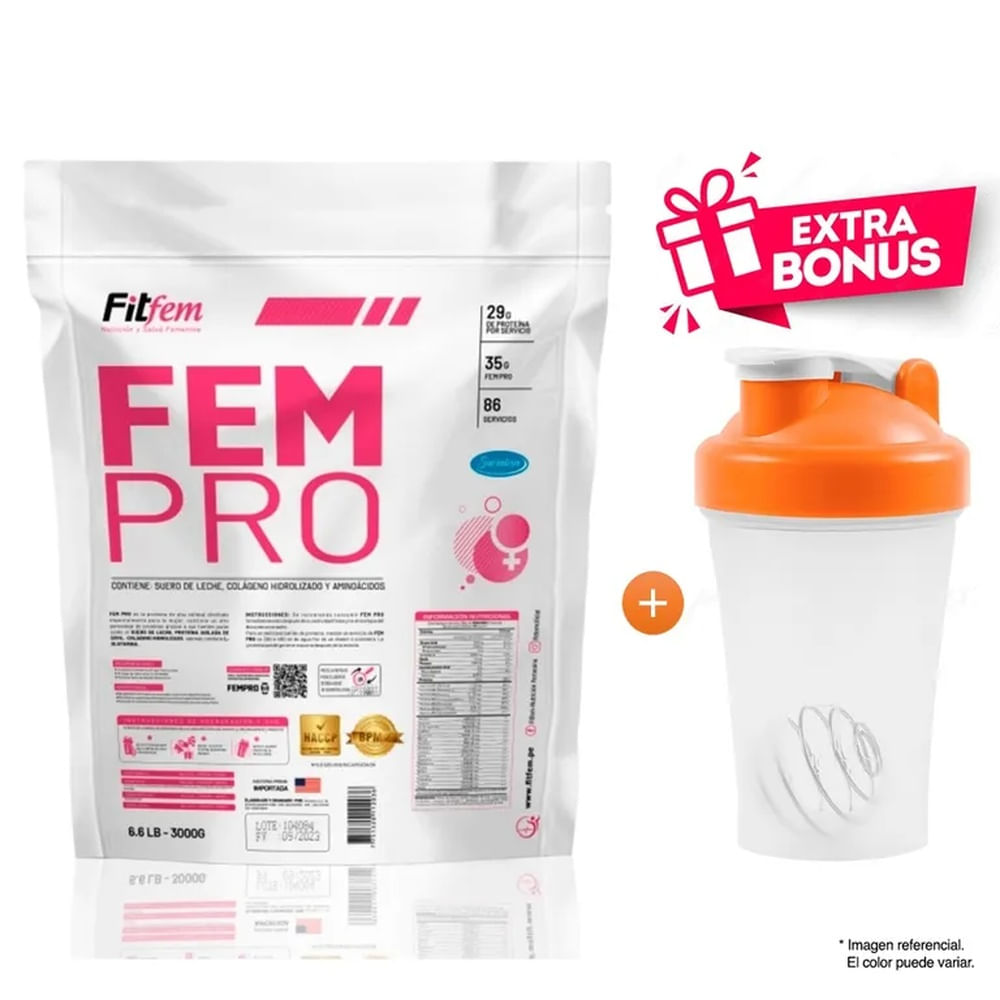 Proteina Suero de Leche Fempro 3 kg Vainilla + Shaker