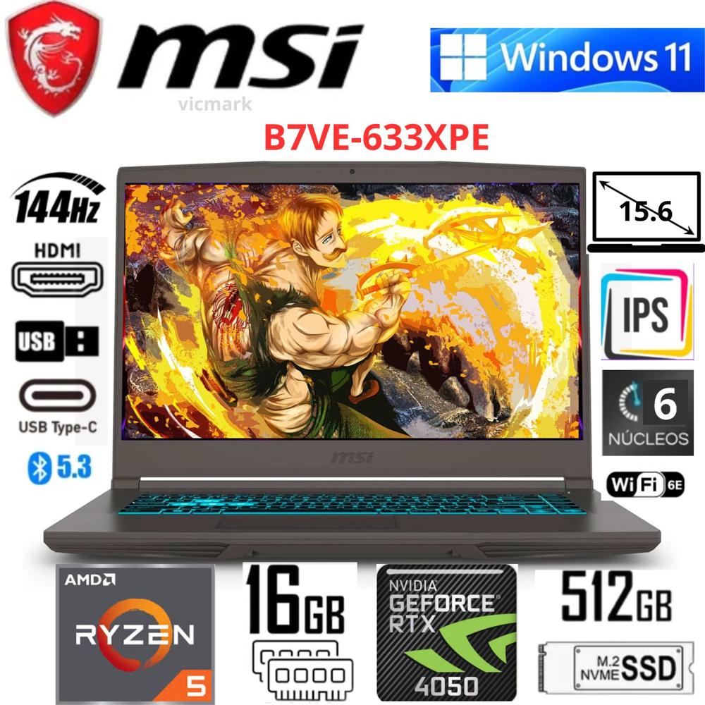MSI Thin A15 B7VE B7VE-633XPE Ryzen 5 7535HS 16GB 512GB SSD RTX 4050 6GB FHD 144Hz