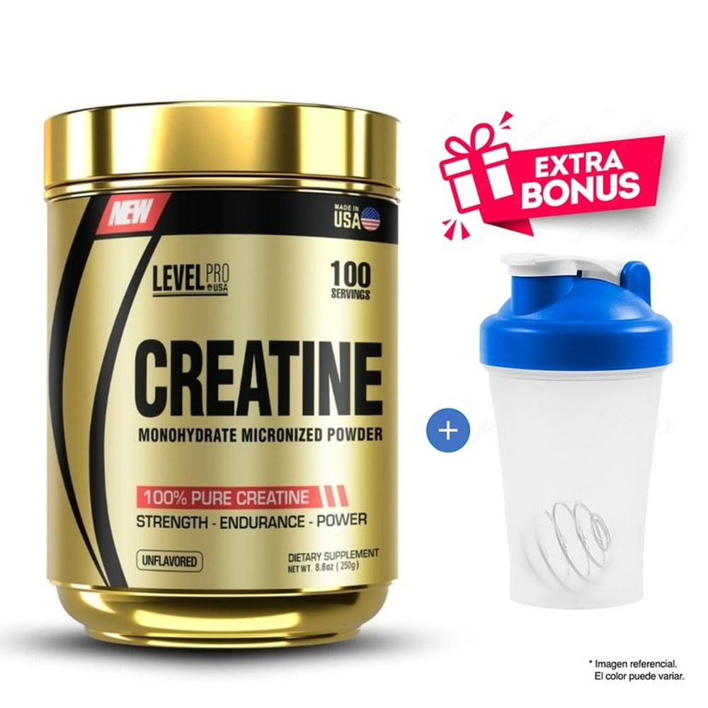 CREATINA 250 GR LEVEL PRO Sabor NATURAL 100 SERVICIOS