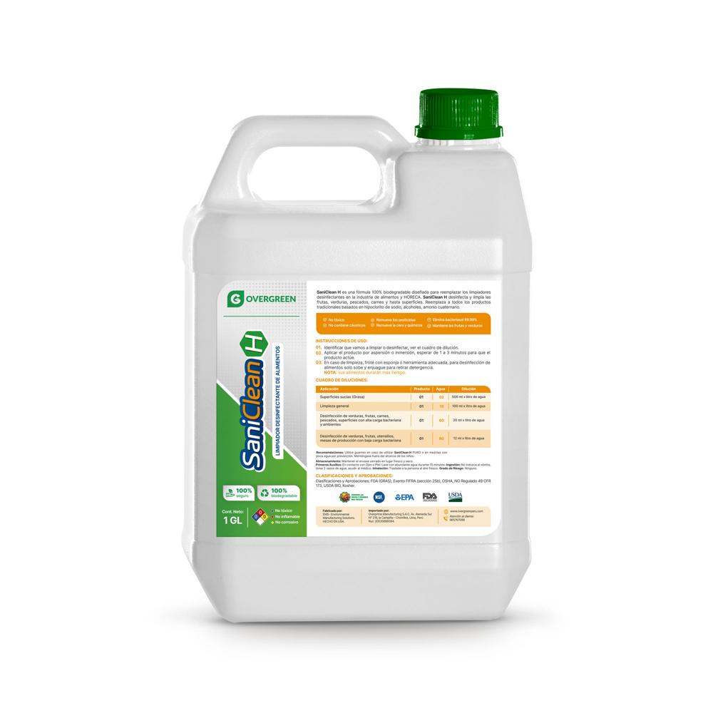 SANICLEAN H - PRESENTACION 1 GL - DESENGRASANTE LIMPIADOR DESINFECTANTE - FRUTAS - VERDURAS