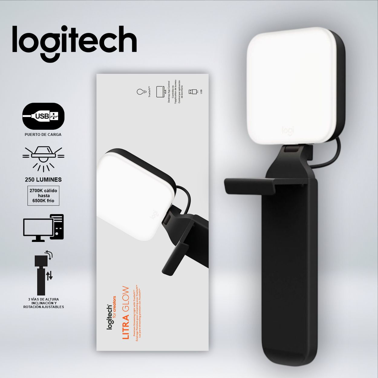 LUZ PREMIUM LOGITECH LITRA GLOW USB-A BLACK