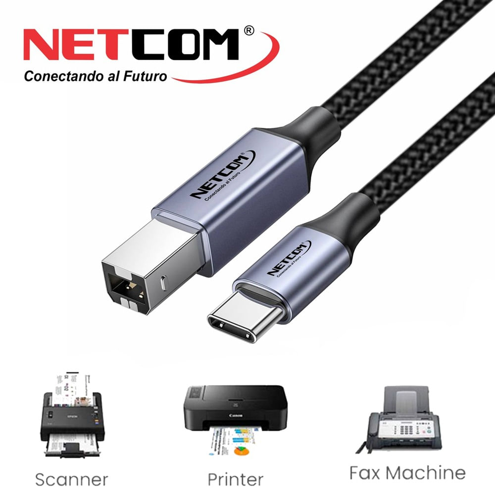 Cable Impresora Tipo C USB 2.0 Tipo B a USB C 1.8 Metros Netcom