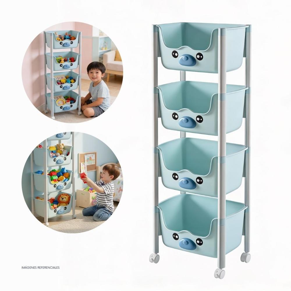 Organizador Multiusos 4 Niveles Plegable con Ruedas - Celeste