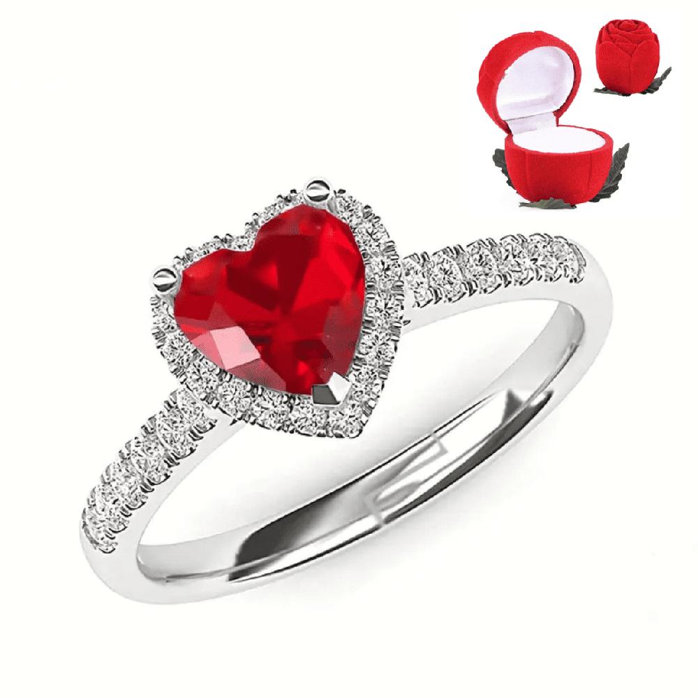 Anillo Pandora Corazon Acero Plateado Regulable Color Rojo