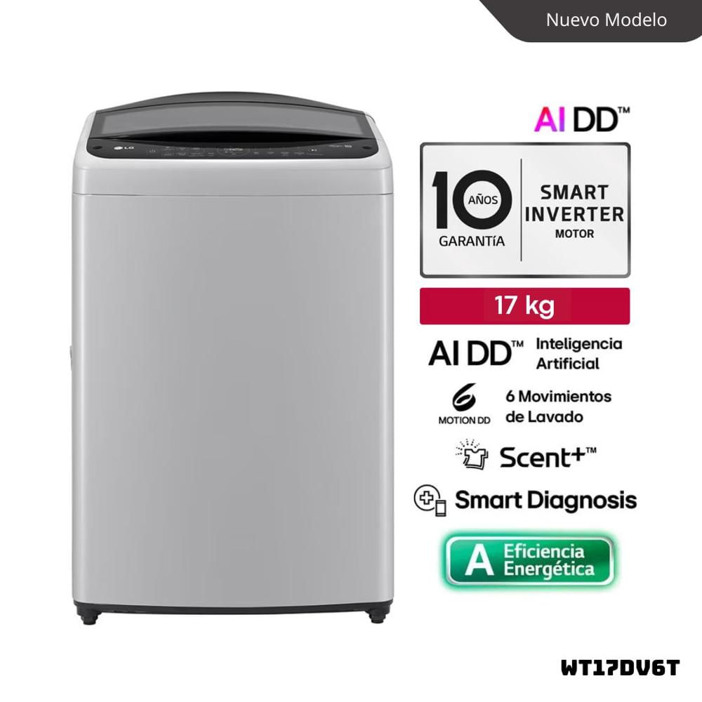 LAVADORA LG CON INTELIGENCIA ARTIFICIAL 17 KG CARGA SUPERIOR GRIS - WT17DV6T