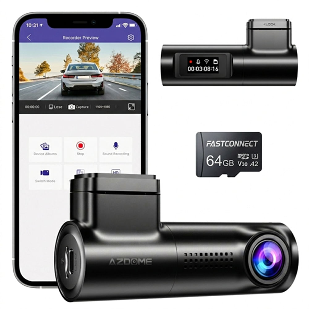 DASHCAM AZDOME M330 1080P WiFi más Micro SD 64GB