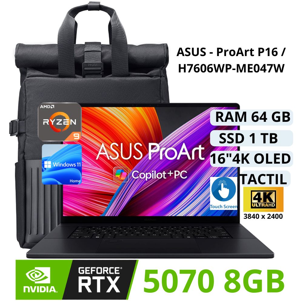 Laptop ASUS ProArt P16 AMD RYZEN AI 9 RAM 64 GB SSD 1 TB 16 4K -90NB15K1-M00240