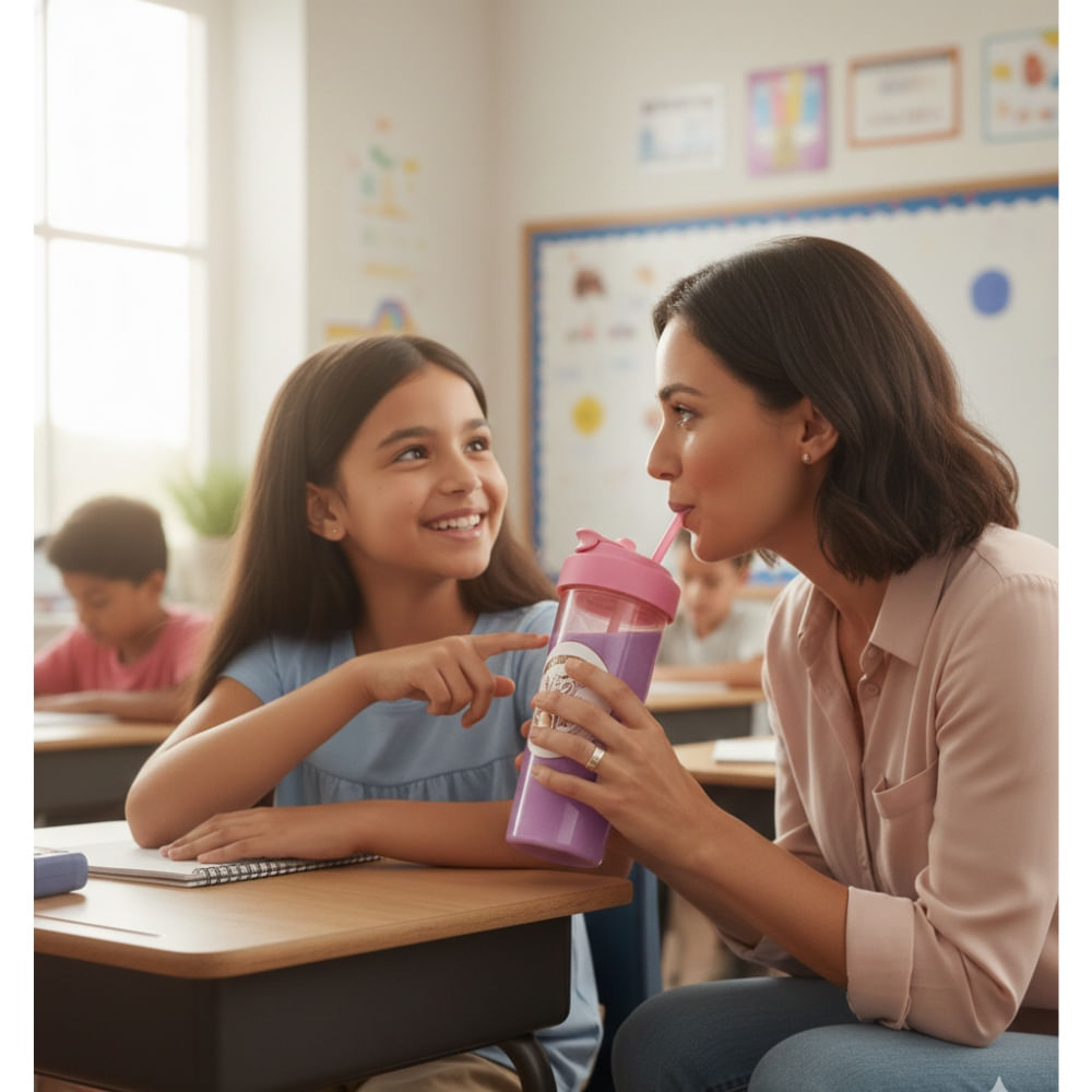 Tomatodo Acrílico de Mago Doble Pico Anticaída con Lanyard Envase Rosado 650 ml