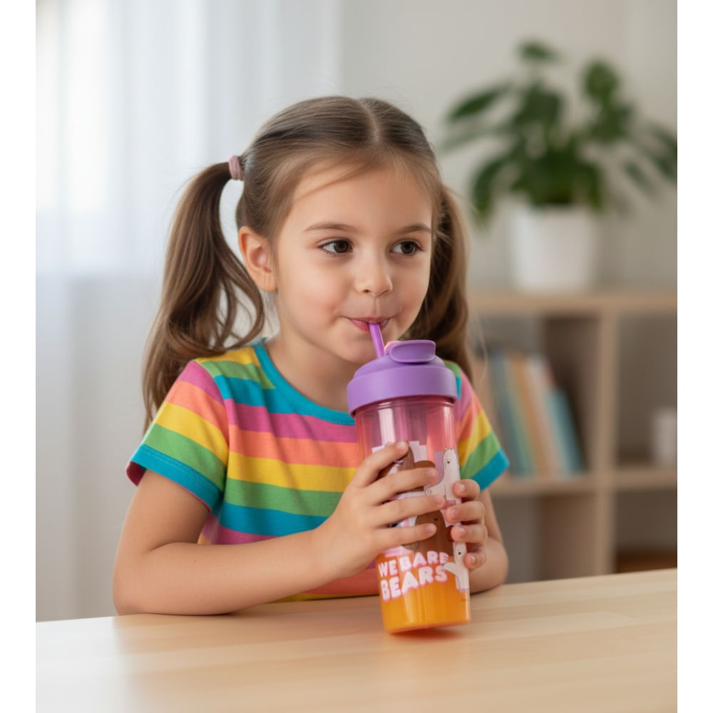 Tomatodo Acrílico de Ositos Doble Pico Anticaída con Lanyard Envase Rosado 650 ml