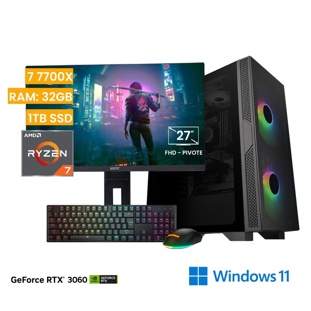 Computadora PC Gamer Vastec Hero Ryzen 7 7700X 32GB 1TB SSD RTX 3060 12GB Windows 11 Home
