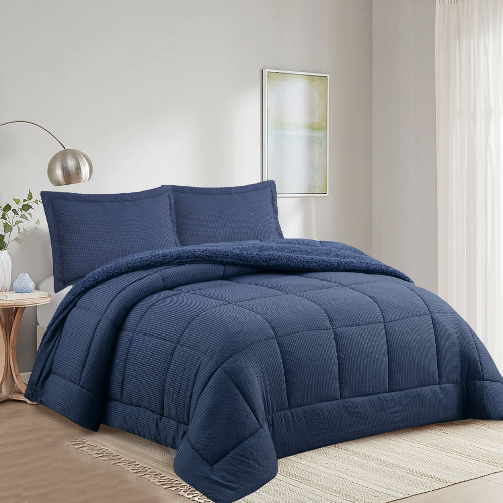 Edredon OI26 Waffle Sherpa Azul