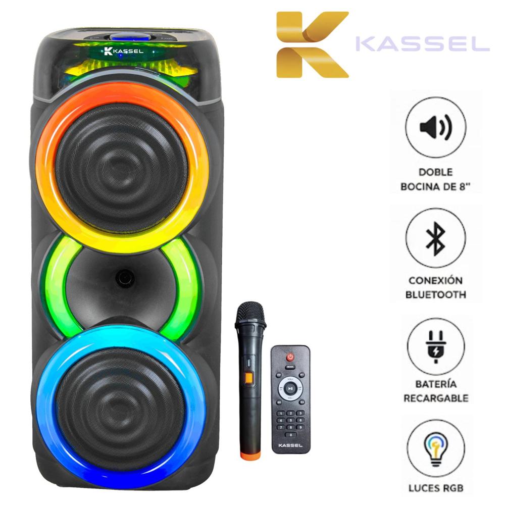 Torre de Sonido Full Fiesta Kassel K2822 con 02 Bocinas de 8 pulg, Karaoke
