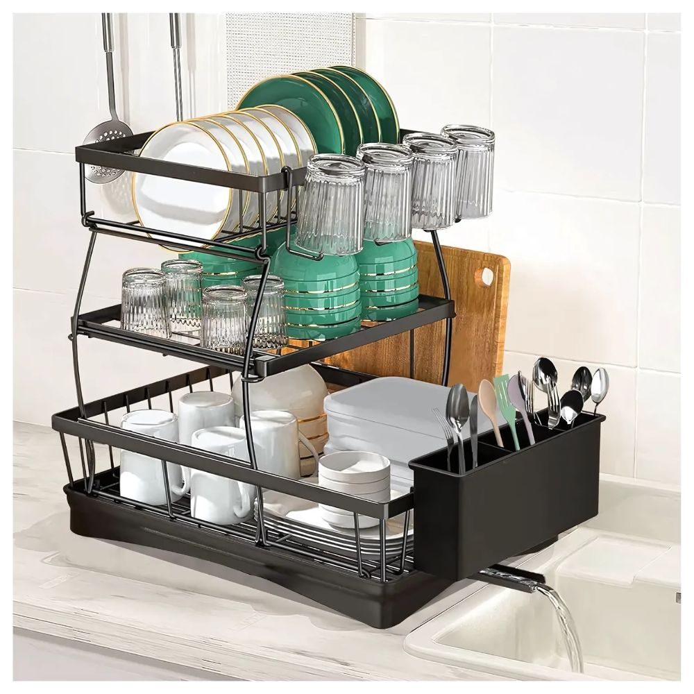 Escurridor de Platos Vasos 3 Niveles con Sistema de Drenaje Premium