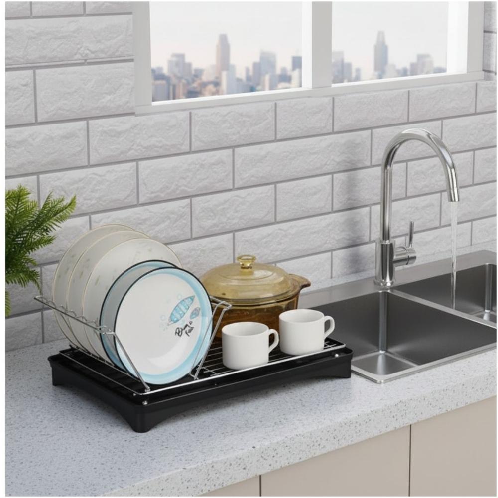 Escurridor de Platos Vasos Acero al Carbono con Sistema de Drenaje 16.5x42x30cm