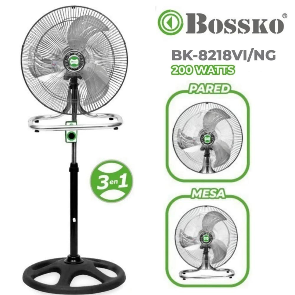 Ventilador Industrial Bossko 3 en 1 Potencia 200W Multiuso Pedestal Pared Mesa