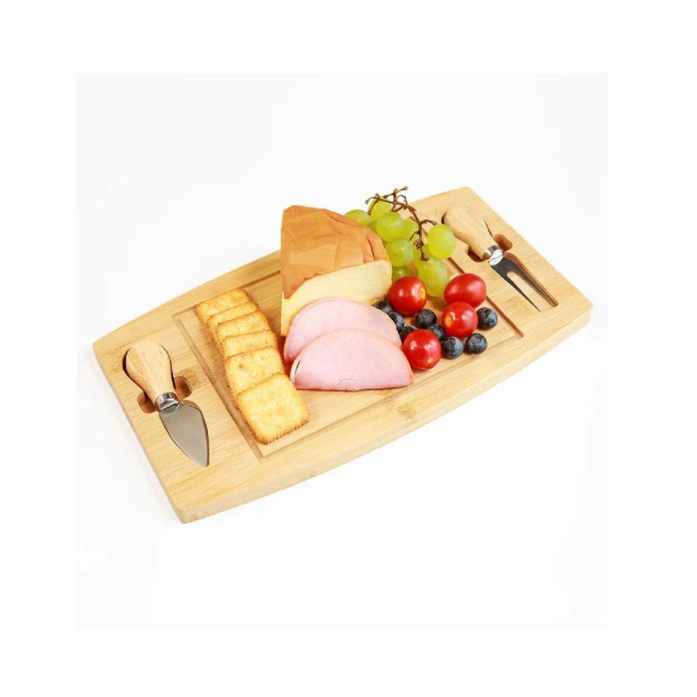 Tabla Para Quesos De Bambú Con Cuchillo Y Tenedor v3