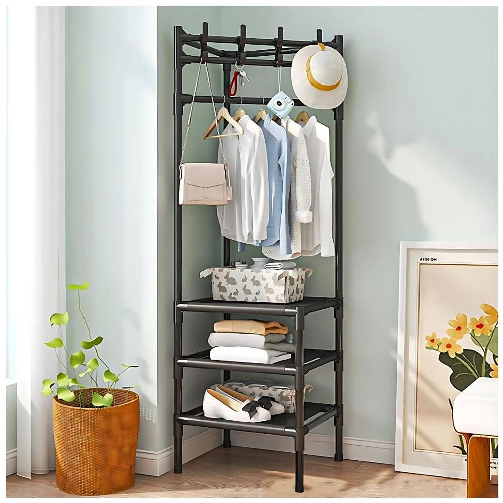 Estante Organizador Colgador de Ropa Esquinero con 3 Repisas 190x42x42cm Negro