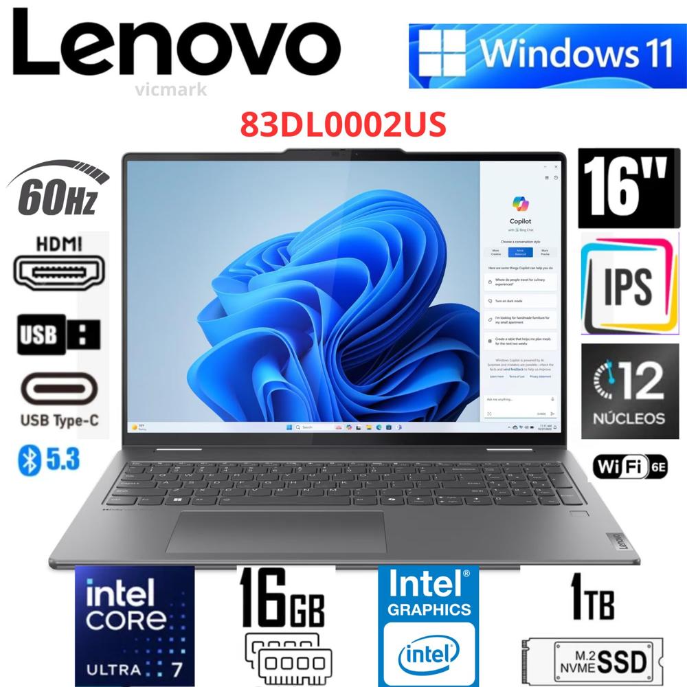 Lenovo Yoga 7 2-in-1 16IML9  Intel Core Ultra 7 155U 16GB RAM 1TB SSD Táctil