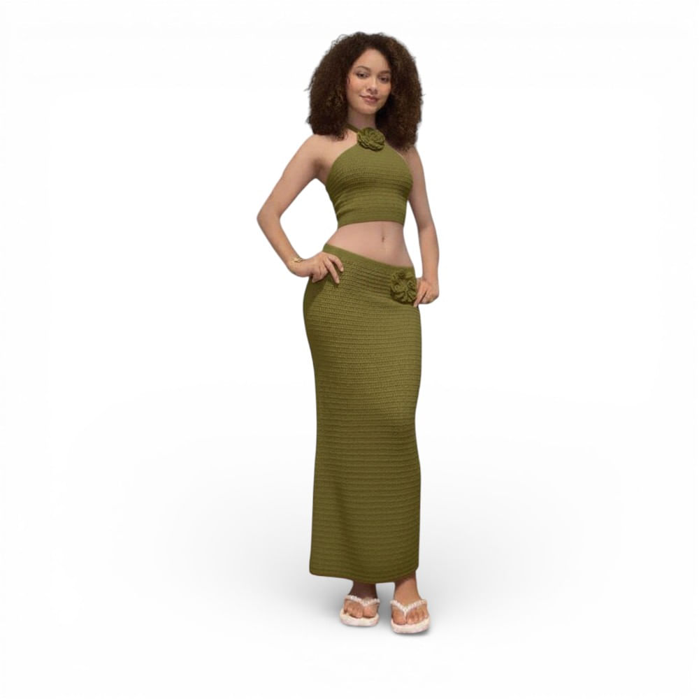 Conjunto Mujer Hilo Top Falda 359-28 Color Verde Talla S Conjunto Mujer Hilo Top Falda 359-28 Color Verde Talla S