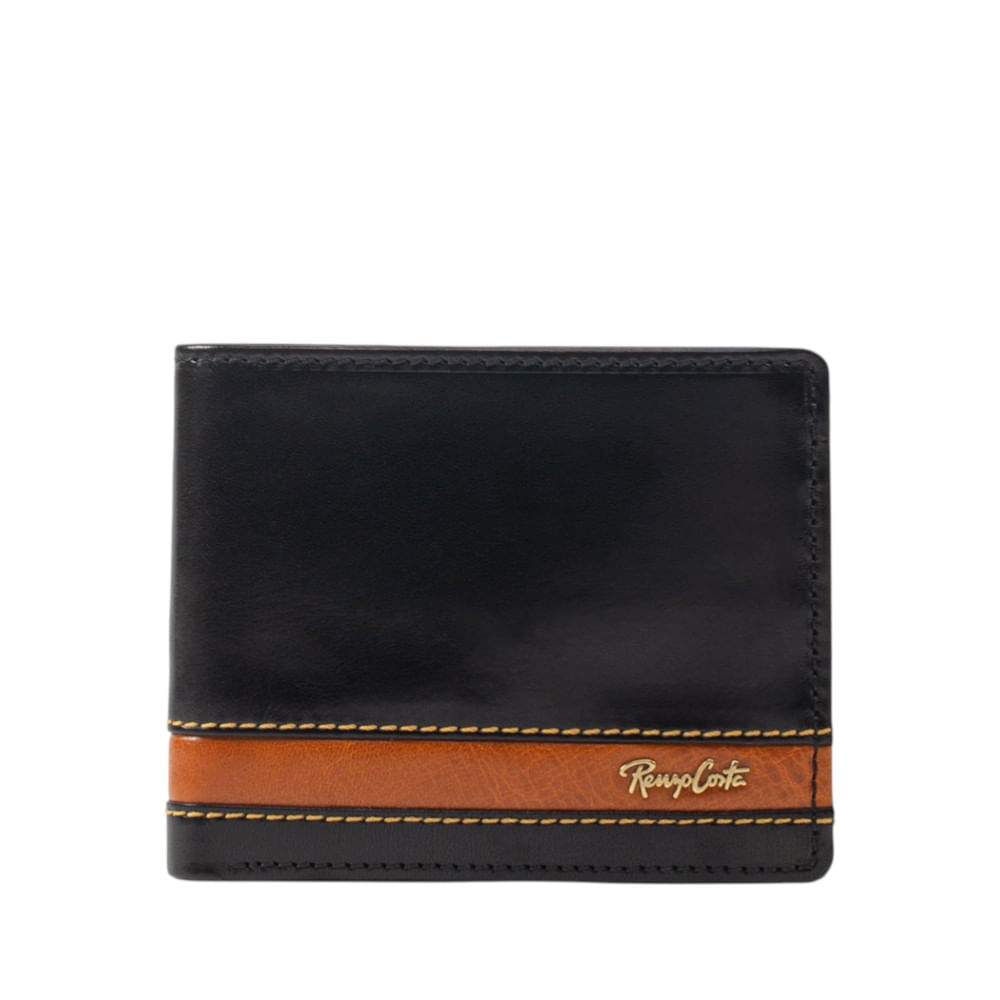 Billetera para Hombre de Dos Cuerpos en Cuero y Detalles en Contraste Renzo Costa Wp 2172 Black Yell