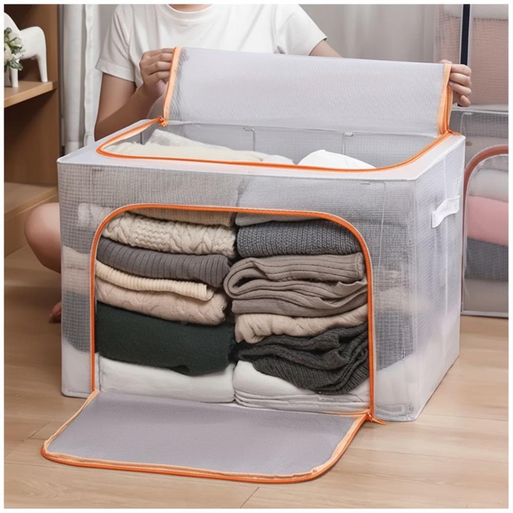 Caja Organizadora de Ropa Plegable Impermeable y Transparente 66L Naranja