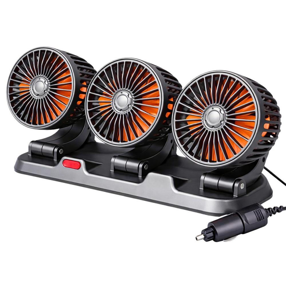 Ventilador Triple 12V para Auto con Base Plegable, Giro 360°, Viento Potente y Bajo Ruido BS-D5907