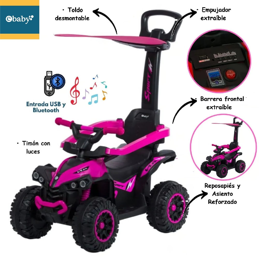 Buggy Corre Pasillos 357-1 con USB Bluetooth y Sonido Rosado