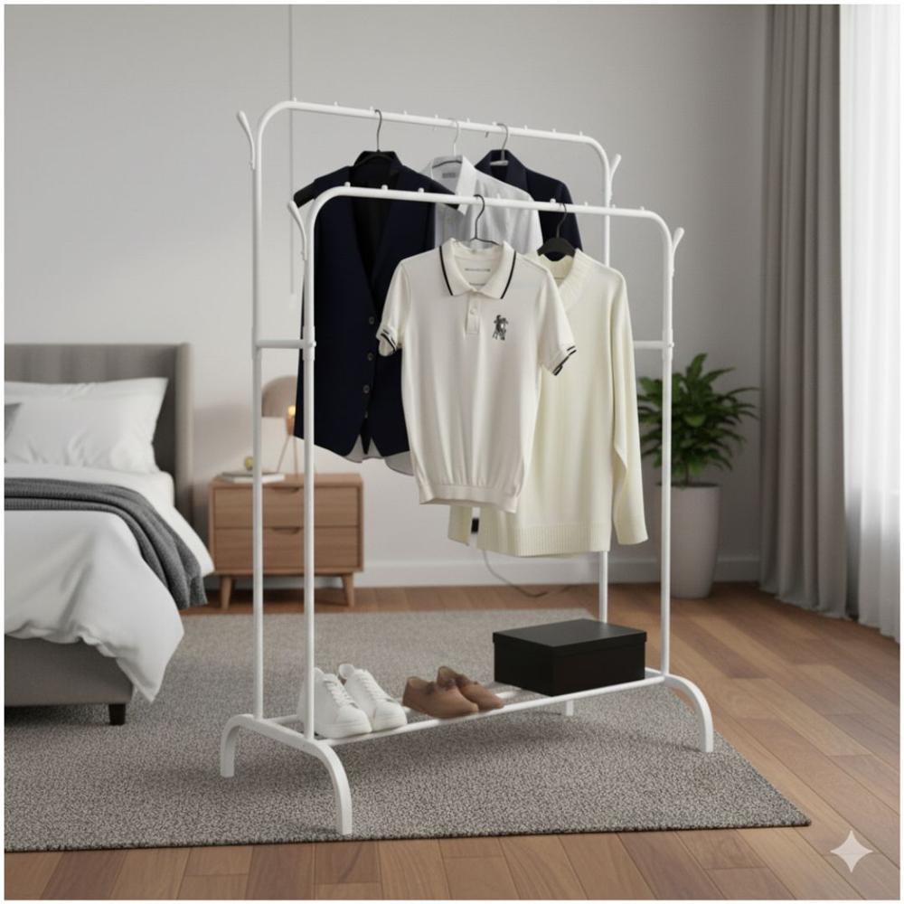 Colgador Perchero Organizador de Ropa Doble Barra de Metal 150x110x57cm Blanco