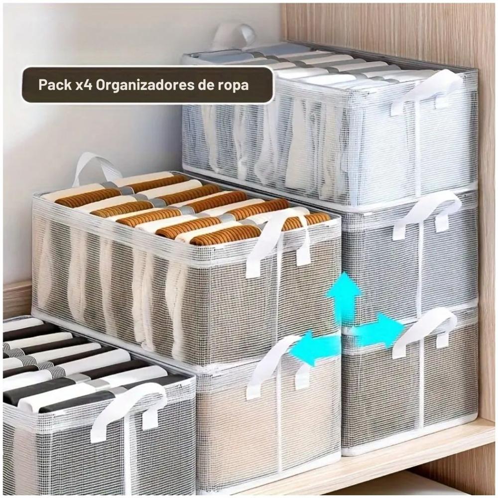Pack x4 Cajas Organizadoras de Ropa Multiusos Plegable Transparente