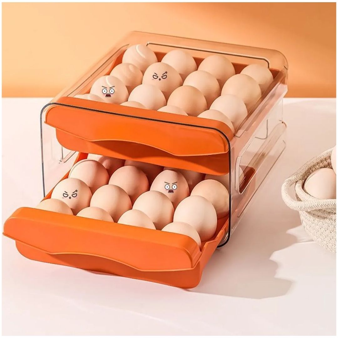 Organizador de Huevos 2 Niveles Apilable Porta Huevos de Acrílico 32 und Naranja