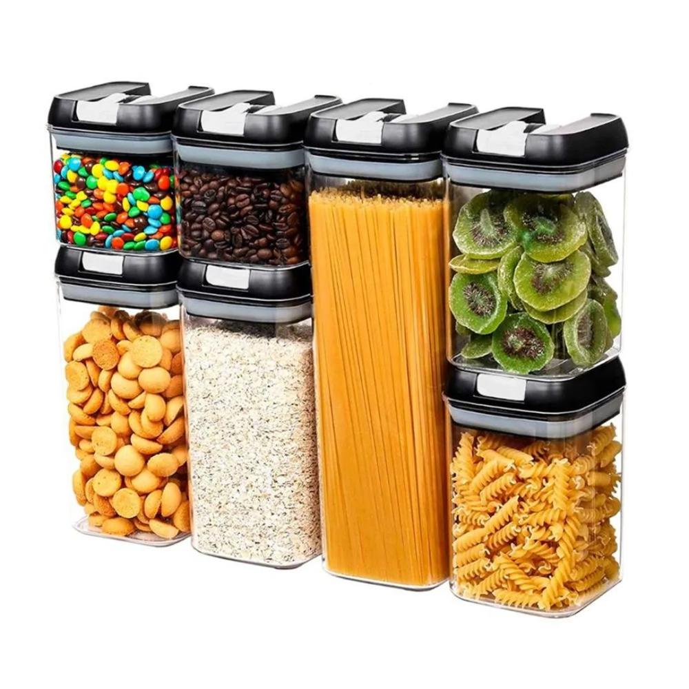 Set 7 Dispensador Hermético Arroz y Menestras Contenedor de Alimentos Negro