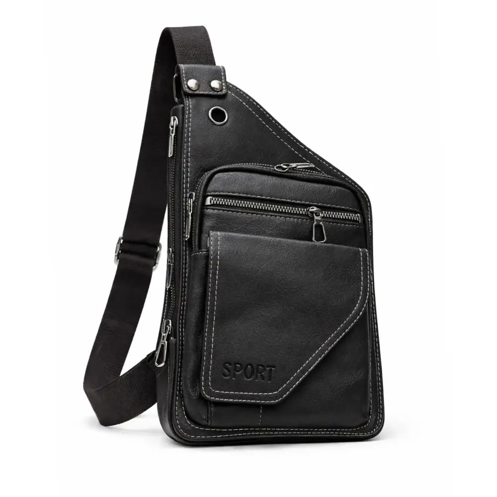 Mochila Morral Bandolera Riñonera de Cuero Pu Accesorio para Hombre Negro