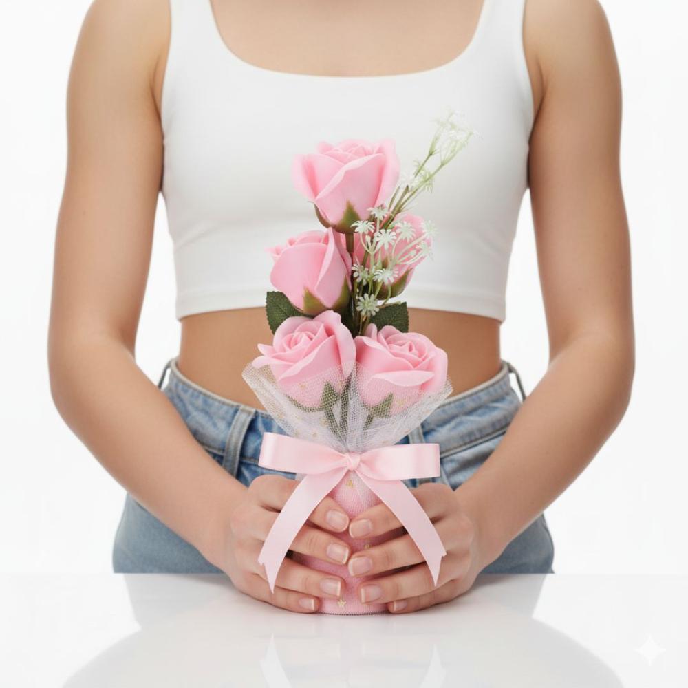 Ramo de Rosas Artificial Realista Para Ocasiones Especiales - Rosado