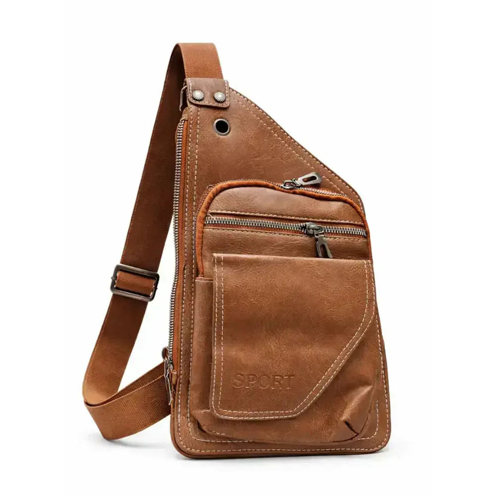 Mochila Morral Bandolera Riñonera de Cuero Pu Accesorio para Hombre Marron