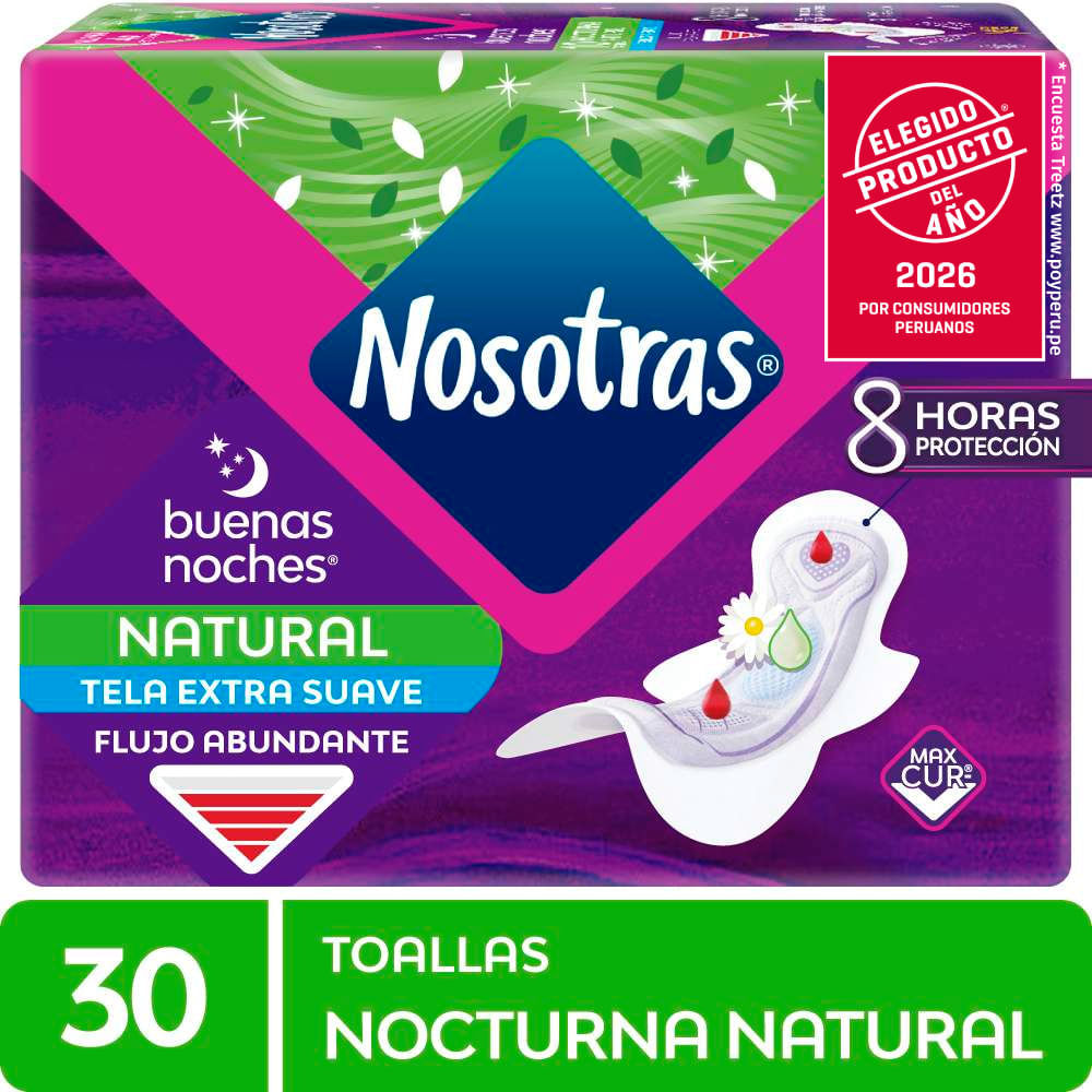 Toallas Higiénicas NOSOTRAS Buenas Noches Nocturna Natural Paquete 30un Toallas Higiénicas NOSOTRAS Buenas Noches Nocturna Natural Paquete 30un