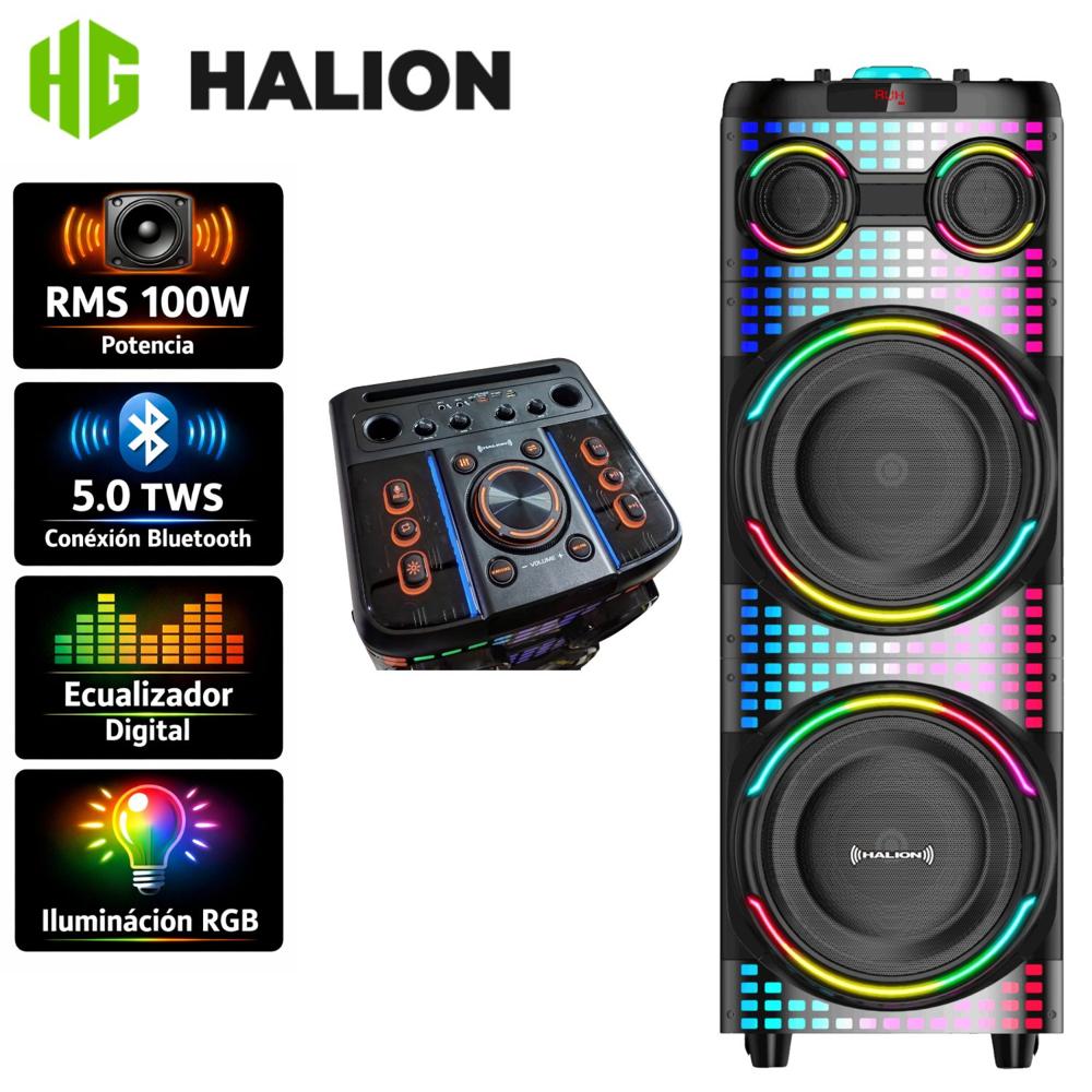 Torre de Sonido Halion HA 1246 con 02 Bocinas de 12 pulg, Karaoke Luces RGB
