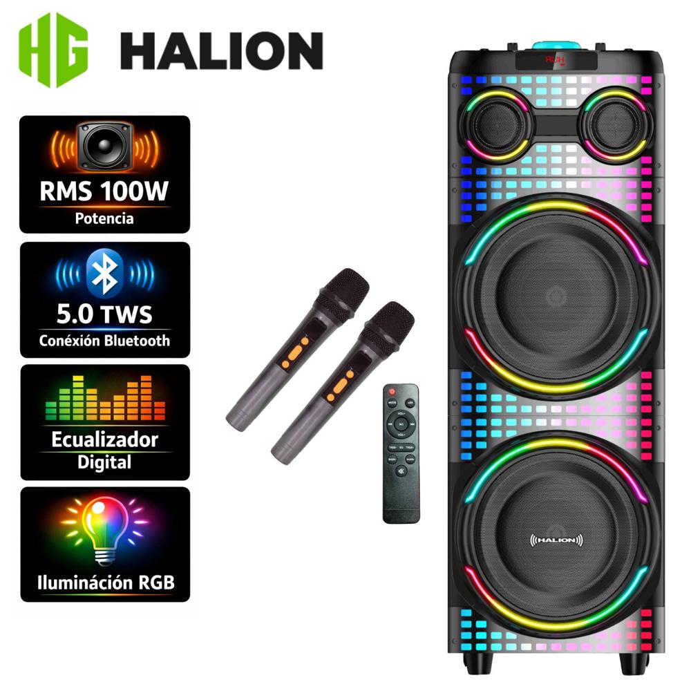 Torre de Sonido Full Fiesta Halion HA 1246 con 02 Bocinas de 12 pulg, Karaoke