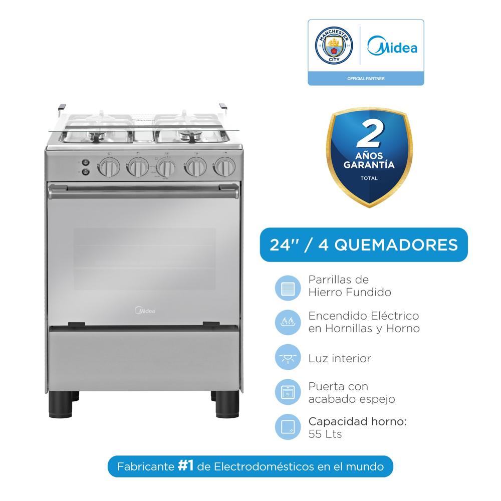 Cocina Gas Midea MGS24FS2LAAMB-PE 24"" 4 hornillas Silver