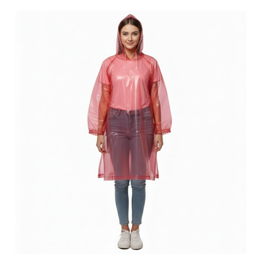 Impermeable Poncho para Lluvia Económico Rojo Translúcido Talla Única Unisex con Capucha Impermeable Poncho para Lluvia Económico Rojo Translúcido Talla Única Unisex con Capucha